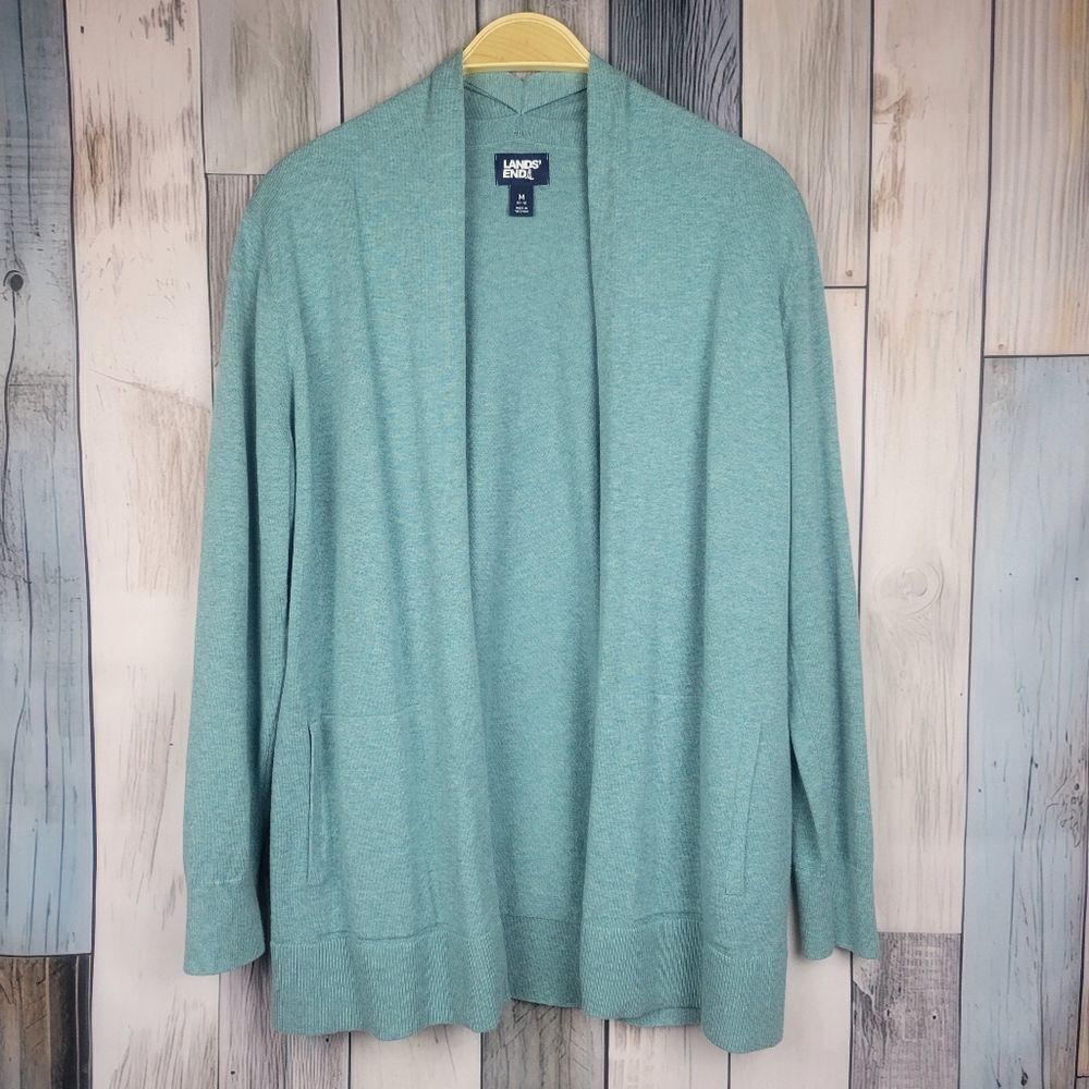 Lands' End Teal Open Front Cardigan Size Medium